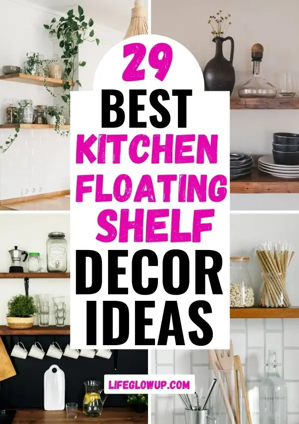 how to decorate floating shelves in a kitchen