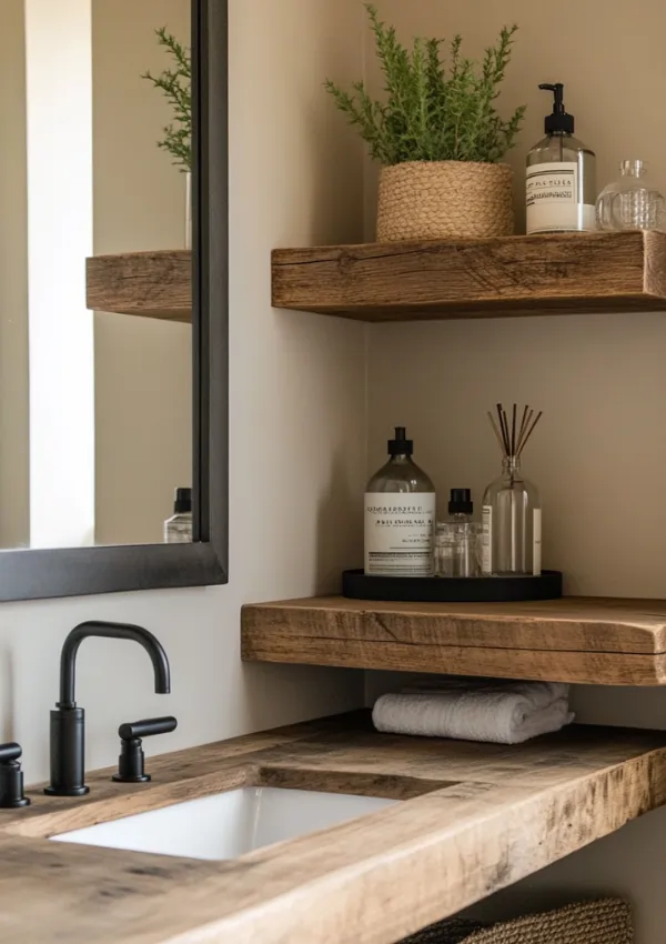 farmhouse bathroom shelf decor ideas