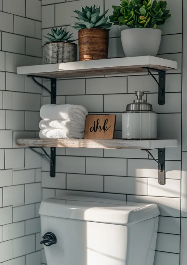 farmhouse bathroom shelf decor ideas