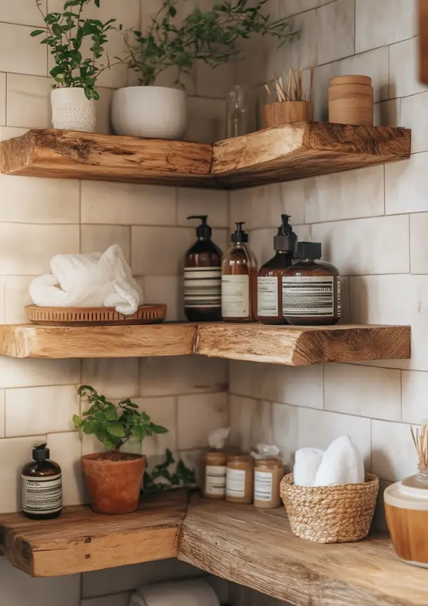 bathroom corner shelf decor ideas