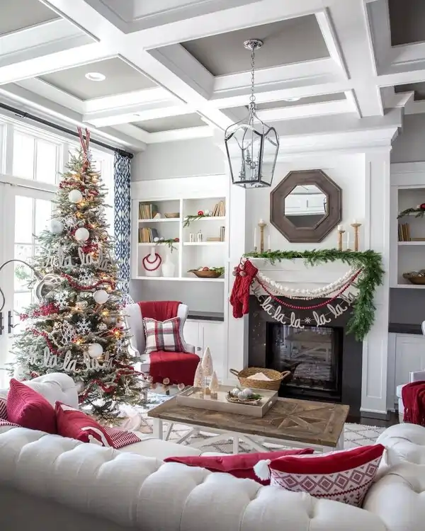 red and white Christmas living room decor ideas