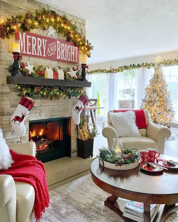 red and white Christmas living room decor ideas