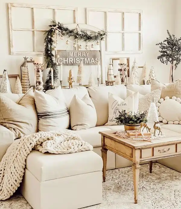 neutral christmas living room decor ideas