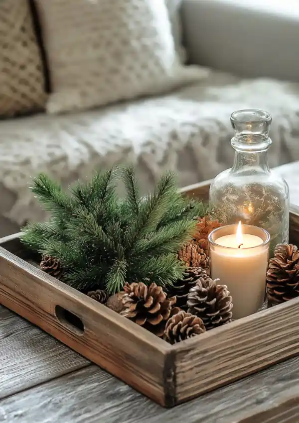 rustic winter tray decor ideas