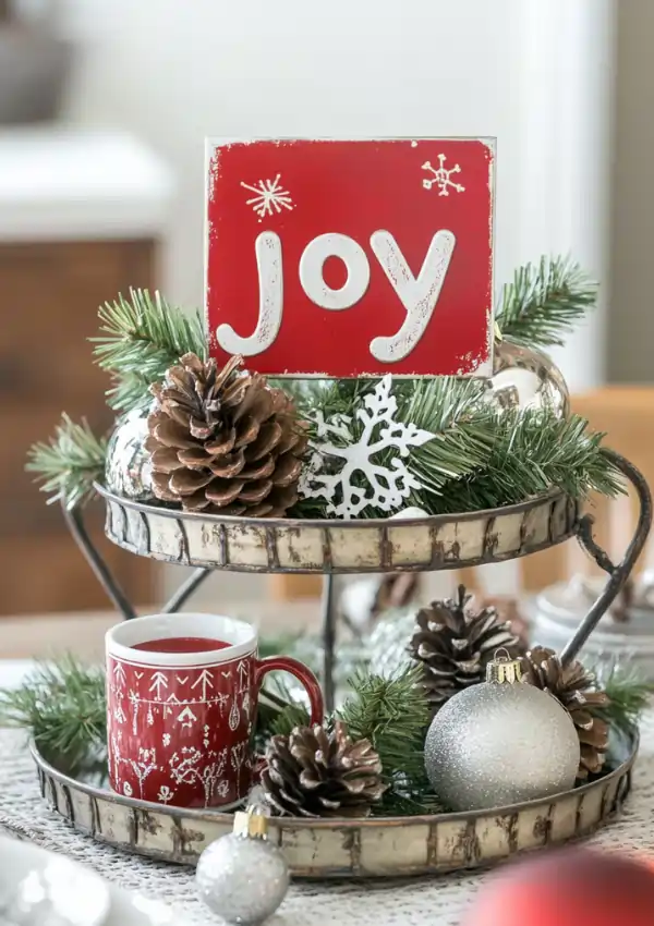 vintage winter tray decor ideas 