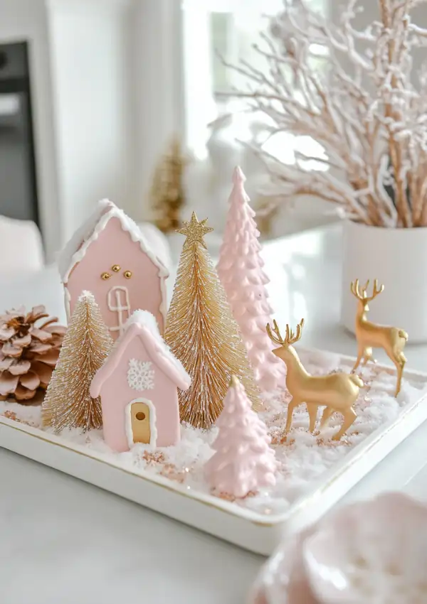 pink winter tray decor ideas