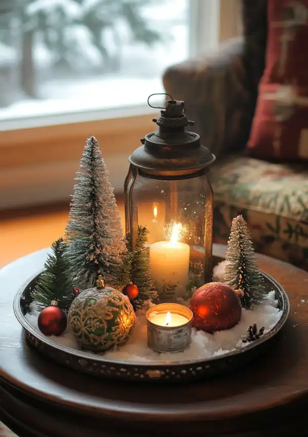 vintage winter tray decor ideas