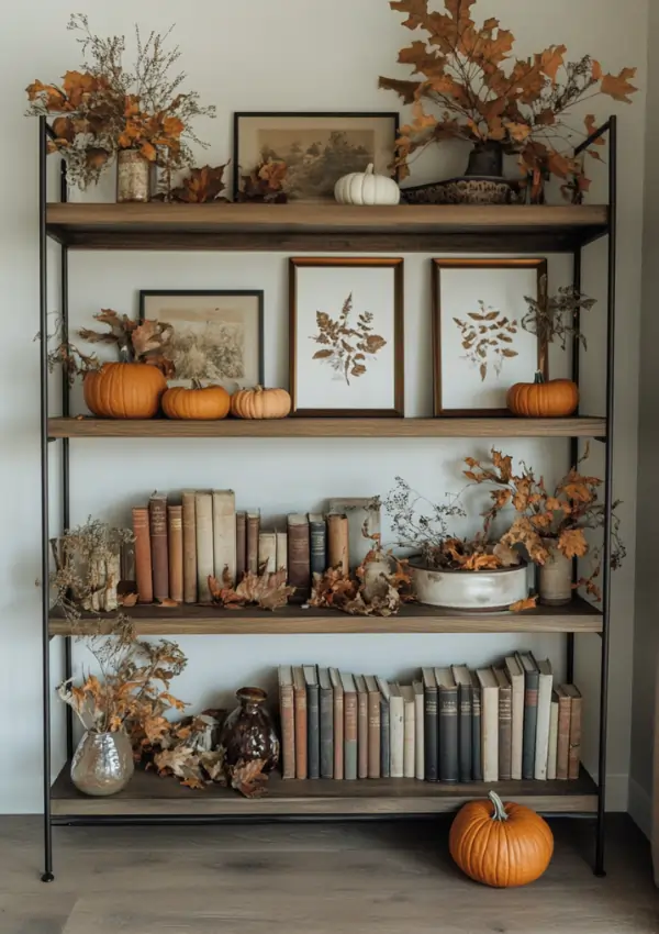 fall bookshelf decor ideas