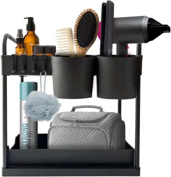 how to organize hair tools under sink