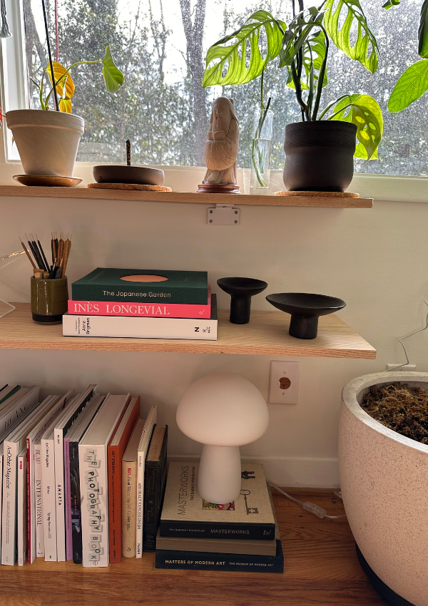 how to style floating shelves in office